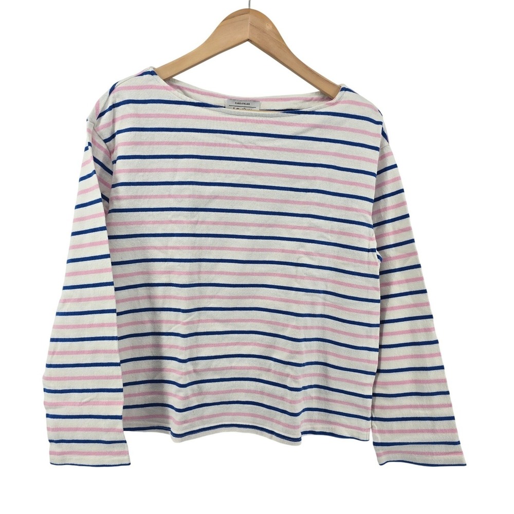 & Other Stories Paris‎ Atelier Top Womens 10 White Pink Blue Striped Boat Neck
